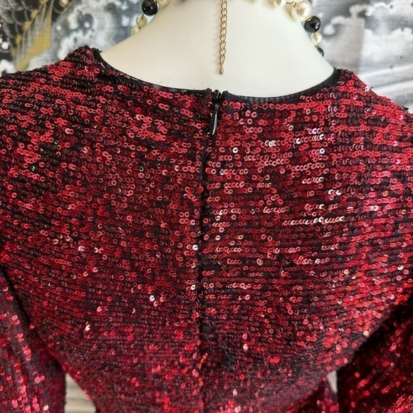 IORANE RED SEQUINED V NECK PEEKABOO MIDDLE SHEATH COCKTAIL DRESS 38/SMALL - Picture 11 of 11